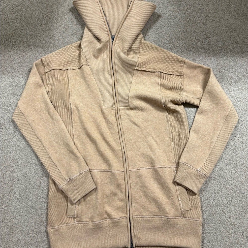 Free People Tan Double Check Zip-Up Cardigan